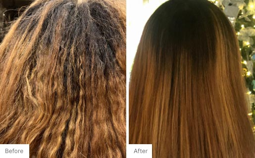 6 - Before and After Real Results picture of a woman's hair.